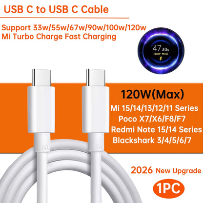Original Usb Type C Cable 120W 100W 90W 67W 45W Turbo Fast Charger Mi 17 15 14 13 12 T Pro Ultra Poco F8 X8 X7 Redmi Note